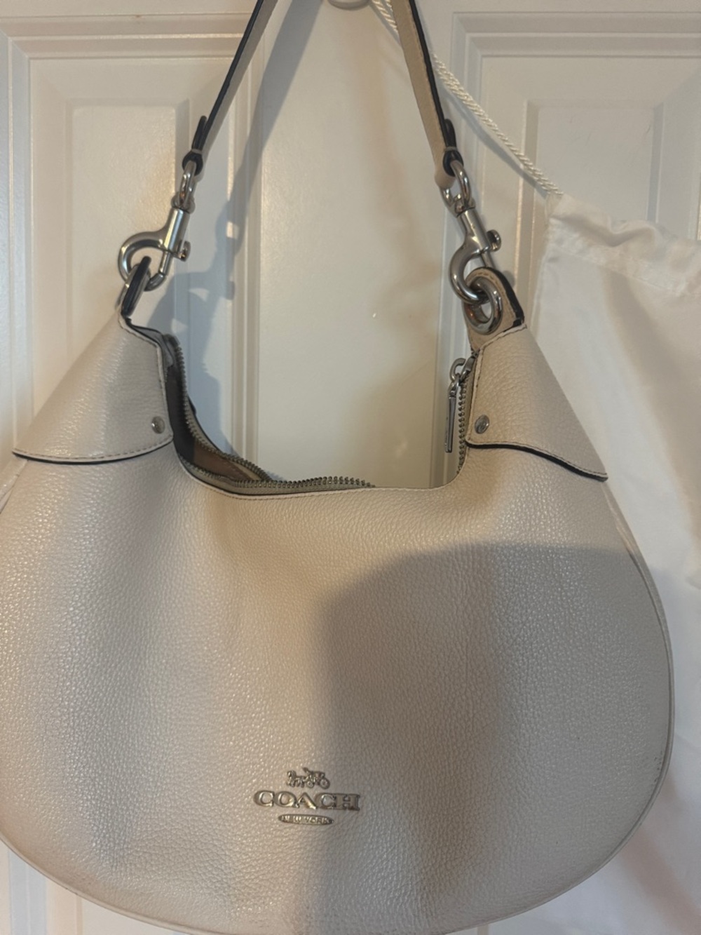 Coach Pebbled Leather Shoulder Hobo in Light Cream-13 x10 inches & Dust bag.